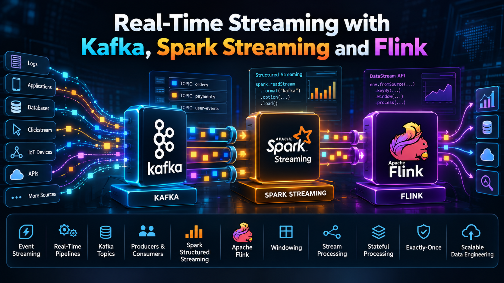 Real Time Streaming with Kafka, Spark Streaming and Flink